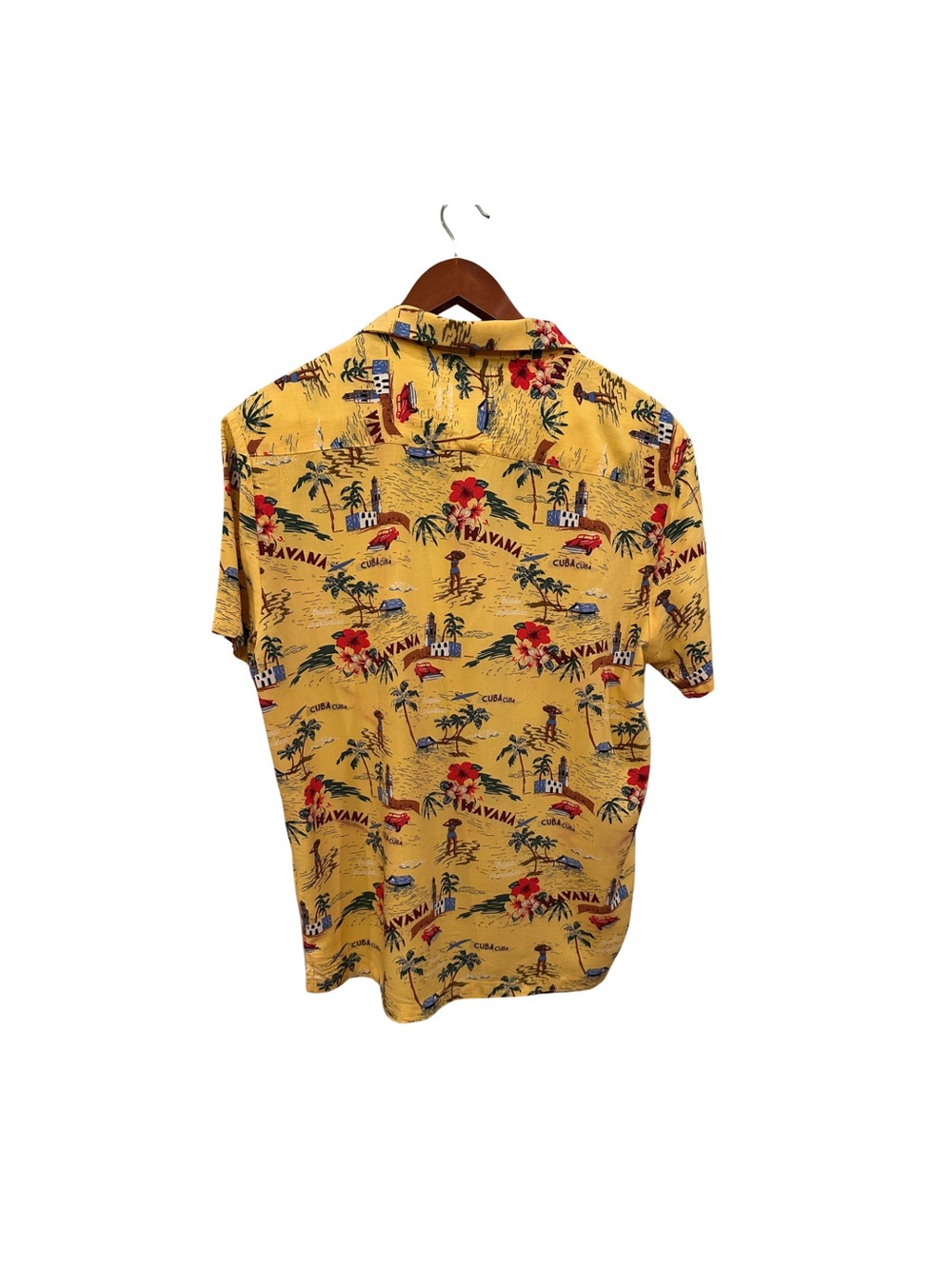 Cactus Man Ricky Singh Havana Print Yellow Short-Sleeve Button-Down Shirt-Size L - Picture 2 of 4